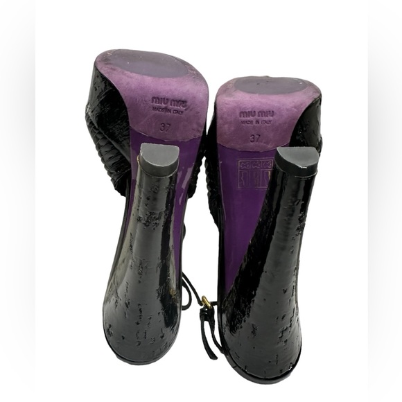 Miu Miu Prada Black Pleated Leather Peep Toe Platform Slingback Heels size37 - Picture 8 of 16